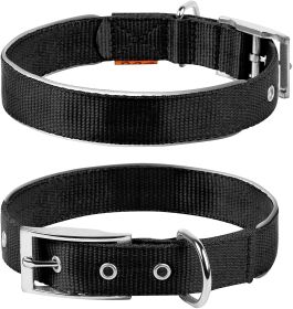 Black Nylon Reflective Dog Collar M Size 15-18 inch Neck