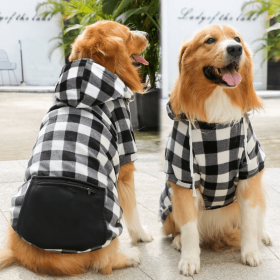 1pc Black Plaid Zip Pocket Pet Sweatshirt (Color: Black)